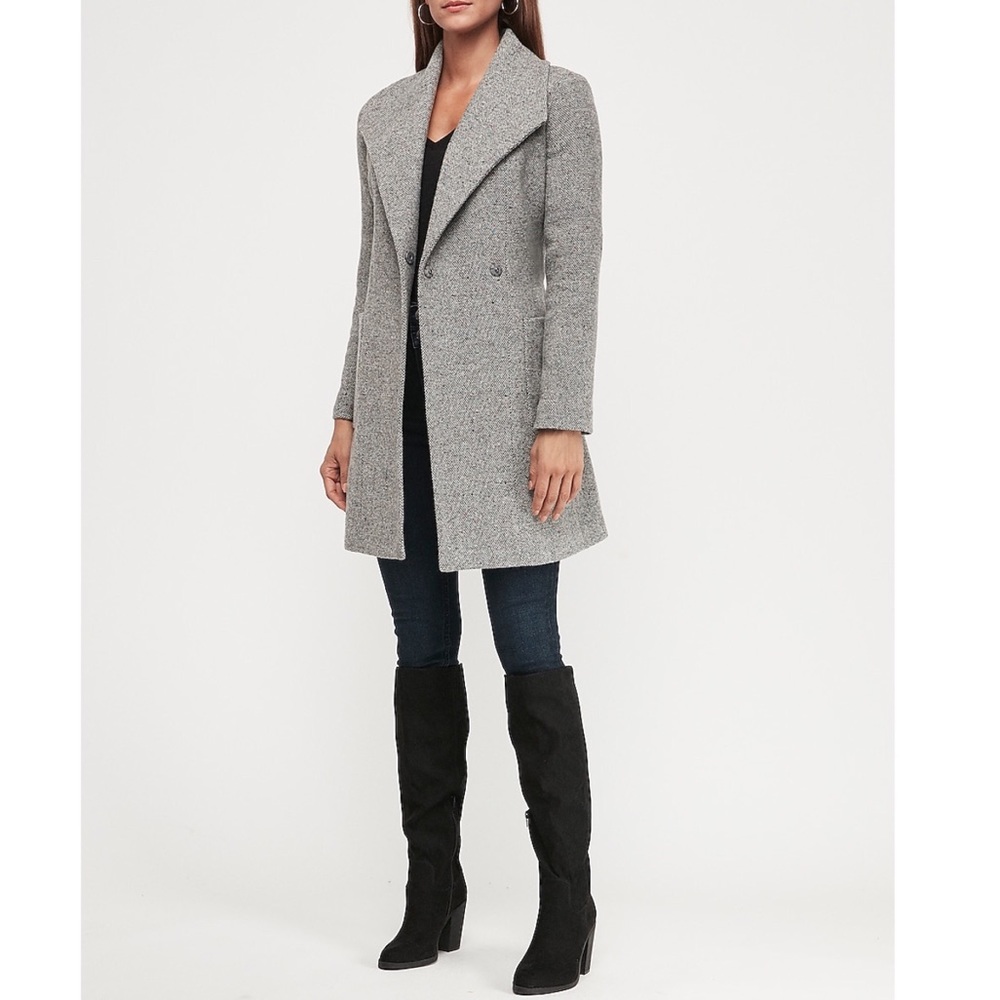 Long Belted Wrap Speckled Tweed Car Coat